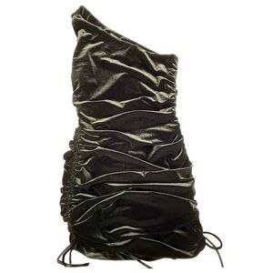 House of Harlow 1960 Velvet Ruched One Shoulder Mini Midi Dress XS Black